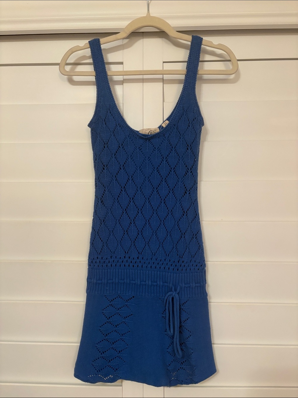 Guess Blue Knit Pointelle Tank Dress